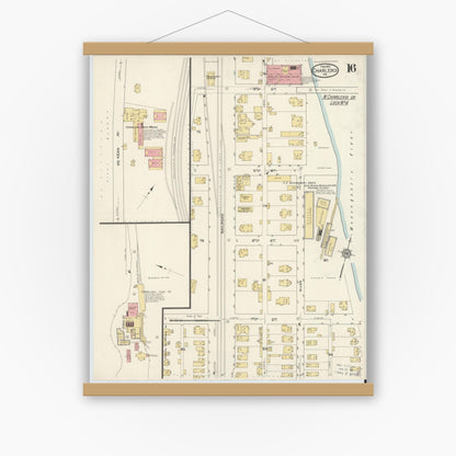 Old map wall art mockup — magnetic wood frame on white wall — Sanborn Fire Insurance Map from Charleroi, Washington County, Pennsylvania (1913), Sheet #0016