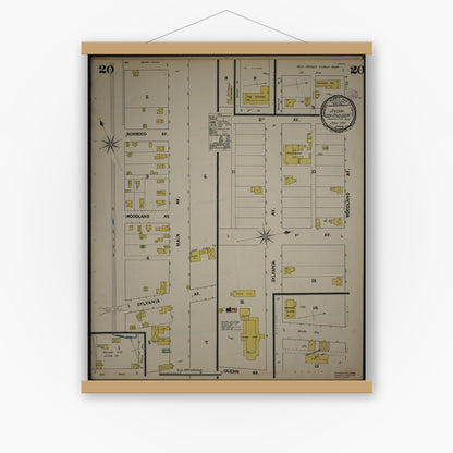 Old map wall art mockup — magnetic wood frame on white wall — Sanborn Fire Insurance Map from New Jersey Coast, New Jersey Coast, New Jersey (1890), Sheet #0020