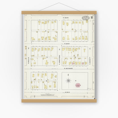 Old map wall art mockup — magnetic wood frame on white wall — Sanborn Fire Insurance Map from Denison, Grayson County, Texas (1892), Sheet #0002