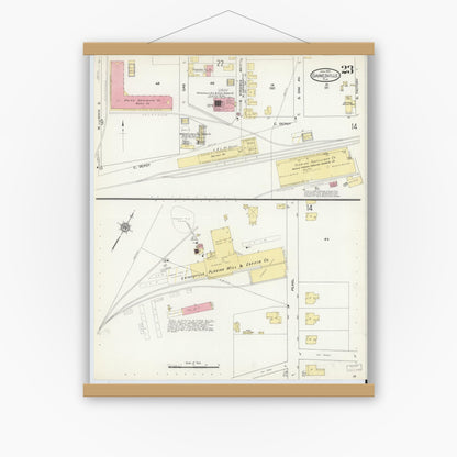 Old map wall art mockup — magnetic wood frame on white wall — Sanborn Fire Insurance Map from Gainesville, Alachua County, Florida (1913), Sheet #0023