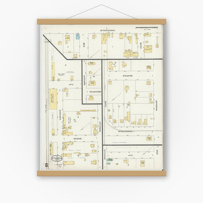 Old map wall art mockup — magnetic wood frame on white wall — Sanborn Fire Insurance Map from Kerrville, Kerr County, Texas (1898), Sheet #0002