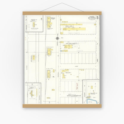 Old map wall art mockup — magnetic wood frame on white wall — Sanborn Fire Insurance Map from Calipatria, Imperial County, California (1922), Sheet #0005