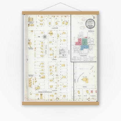 Old map wall art mockup — magnetic wood frame on white wall — Sanborn Fire Insurance Map from Colfax, McLean County, Illinois (1899) - Complete Map Set