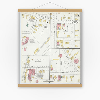 Old map wall art mockup — magnetic wood frame on white wall — Sanborn Fire Insurance Map from Plymouth, Wayne County, Michigan (1899), Sheet #0002