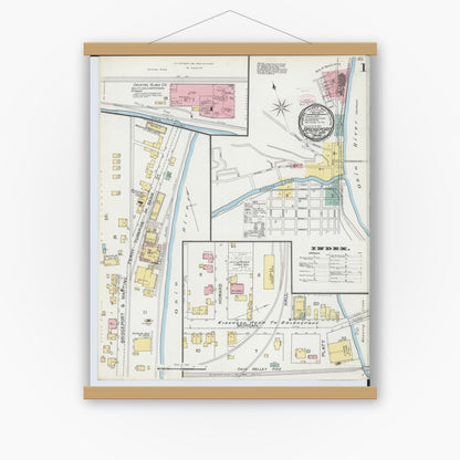 Old map wall art mockup — magnetic wood frame on white wall — Sanborn Fire Insurance Map from Bridgeport, Belmont County, Ohio (1893), Sheet #0001