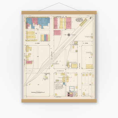 Old map wall art mockup — magnetic wood frame on white wall — Sanborn Fire Insurance Map from Stamford, Jones County, Texas (1922), Sheet #0004