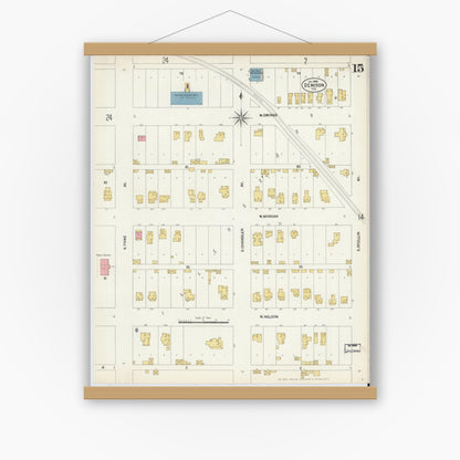 Old map wall art mockup — magnetic wood frame on white wall — Sanborn Fire Insurance Map from Denison, Grayson County, Texas (1903), Sheet #0015