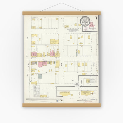 Old map wall art mockup — magnetic wood frame on white wall — Sanborn Fire Insurance Map from Dinuba, Tulare County, California (1903) - Complete Map Set