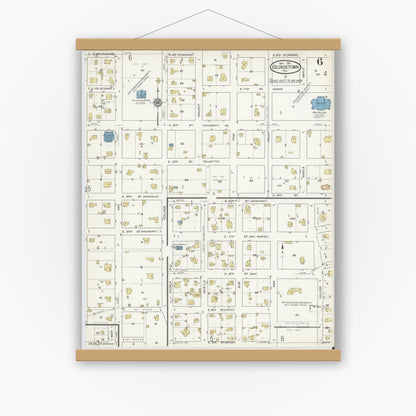 Old map wall art mockup — magnetic wood frame on white wall — Sanborn Fire Insurance Map from Georgetown, Williamson County, Texas (1916), Sheet #0006