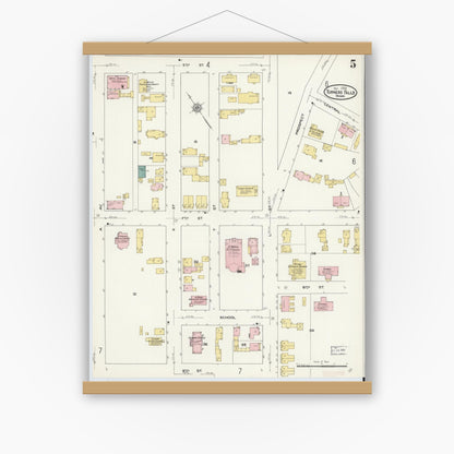 Old map wall art mockup — magnetic wood frame on white wall — Sanborn Fire Insurance Map from Turners Falls, Franklin County, Massachusetts (1909), Sheet #0005
