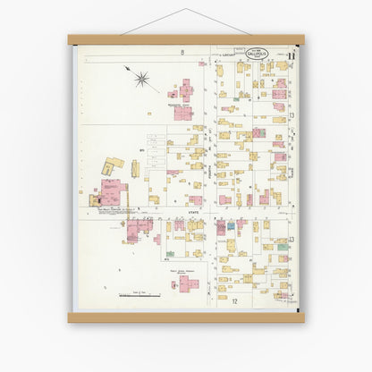 Old map wall art mockup — magnetic wood frame on white wall — Sanborn Fire Insurance Map from Gallipolis, Gallia County, Ohio (1908), Sheet #0011