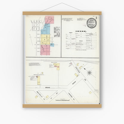Old map wall art mockup — magnetic wood frame on white wall — Sanborn Fire Insurance Map from Harrisonburg, Independent Cities, Virginia (1891) - Complete Map Set