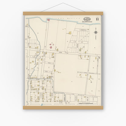 Old map wall art mockup — magnetic wood frame on white wall — Sanborn Fire Insurance Map from Sanford, Seminole County, Florida (1922), Sheet #0011