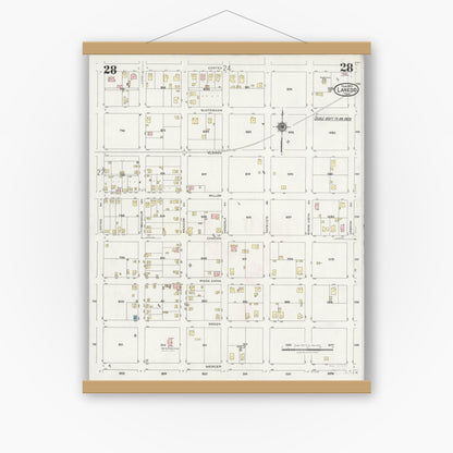 Old map wall art mockup — magnetic wood frame on white wall — Sanborn Fire Insurance Map from Laredo, Webb County, Texas (1925), Sheet #0028