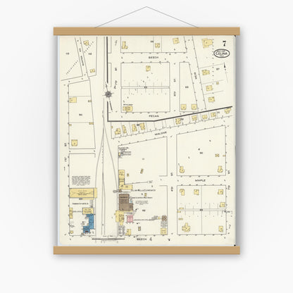 Old map wall art mockup — magnetic wood frame on white wall — Sanborn Fire Insurance Map from Celina, Collin County, Texas (1920), Sheet #0007