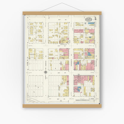 Old map wall art mockup — magnetic wood frame on white wall — Sanborn Fire Insurance Map from Bemidji, Beltrami County, Minnesota (1916), Sheet #0005