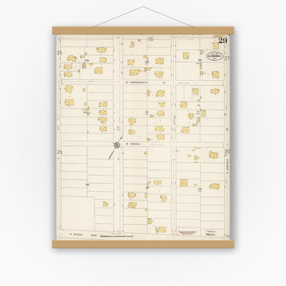 Old map wall art mockup — magnetic wood frame on white wall — Sanborn Fire Insurance Map from Alhambra, Los Angeles County, California (1912), Sheet #0029