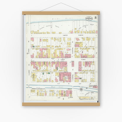 Old map wall art mockup — magnetic wood frame on white wall — Sanborn Fire Insurance Map from Miamisburg, Montgomery County, Ohio (1901), Sheet #0003
