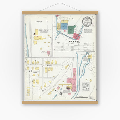 Old map wall art mockup — magnetic wood frame on white wall — Sanborn Fire Insurance Map from Catawissa, Columbia County, Pennsylvania (1907) - Complete Map Set