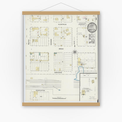 Old map wall art mockup — magnetic wood frame on white wall — Sanborn Fire Insurance Map from Mineola, Wood County, Texas (1891) - Complete Map Set