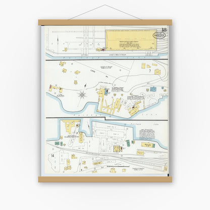 Old map wall art mockup — magnetic wood frame on white wall — Sanborn Fire Insurance Map from Houghton, Houghton County, Michigan (1900), Sheet #0018