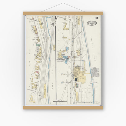 Old map wall art mockup — magnetic wood frame on white wall — Sanborn Fire Insurance Map from Stillwater, Washington County, Minnesota (1888), Sheet #0010