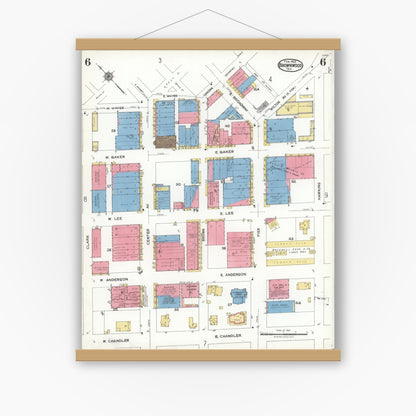 Old map wall art mockup — magnetic wood frame on white wall — Sanborn Fire Insurance Map from Brownwood, Brown County, Texas (1923), Sheet #0006