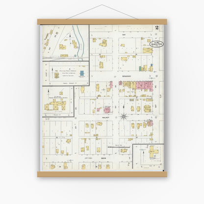 Old map wall art mockup — magnetic wood frame on white wall — Sanborn Fire Insurance Map from Hamilton, Hancock County, Illinois (1906), Sheet #0002