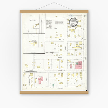 Old map wall art mockup — magnetic wood frame on white wall — Sanborn Fire Insurance Map from Sidney, Fremont County, Iowa (1899), Sheet #0001