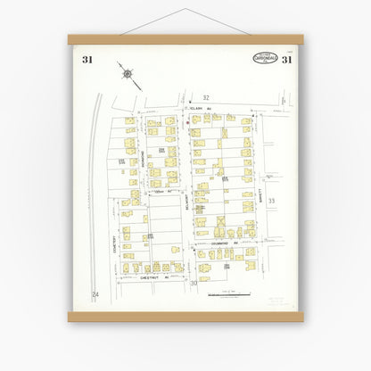 Old map wall art mockup — magnetic wood frame on white wall — Sanborn Fire Insurance Map from Carbondale, Lackawanna County, Pennsylvania (1923), Sheet #0031