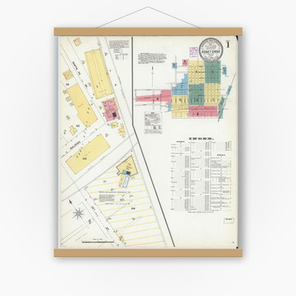 Old map wall art mockup — magnetic wood frame on white wall — Sanborn Fire Insurance Map from Honey Grove, Fannin County, Texas (1902) - Complete Map Set