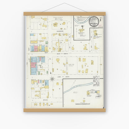 Old map wall art mockup — magnetic wood frame on white wall — Sanborn Fire Insurance Map from Gatesville, Coryell County, Texas (1896) - Complete Map Set
