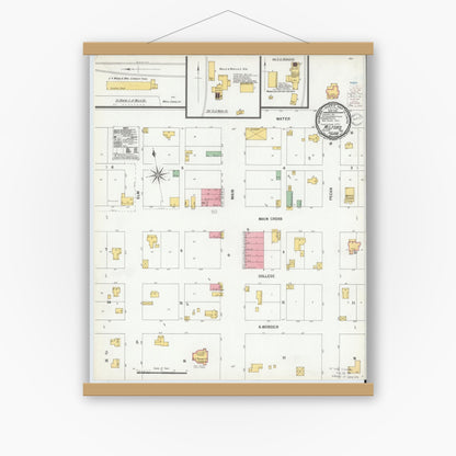 Old map wall art mockup — magnetic wood frame on white wall — Sanborn Fire Insurance Map from Milford, Ellis County, Texas (1900), Sheet #0001