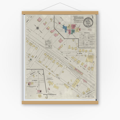Old map wall art mockup — magnetic wood frame on white wall — Sanborn Fire Insurance Map from Cadiz, Harrison County, Ohio (1909) - Complete Map Set