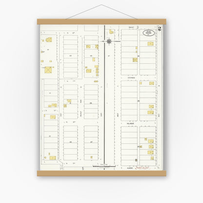 Old map wall art mockup — magnetic wood frame on white wall — Sanborn Fire Insurance Map from Dixon, Solano County, California (1921), Sheet #0002