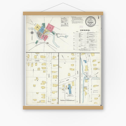 Old map wall art mockup — magnetic wood frame on white wall — Sanborn Fire Insurance Map from Pulaski, Oswego County, New York (1911) - Complete Map Set