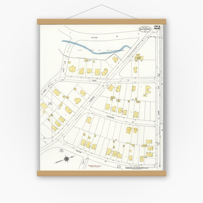 Old map wall art mockup — magnetic wood frame on white wall — Sanborn Fire Insurance Map from Burlingame, San Mateo County, California (1921), Sheet #0022