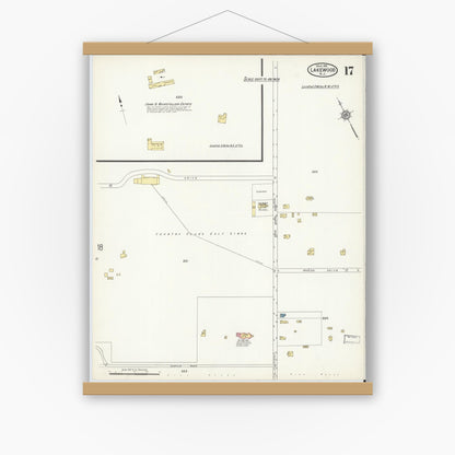 Old map wall art mockup — magnetic wood frame on white wall — Sanborn Fire Insurance Map from Lakewood, Ocean County, New Jersey (1916), Sheet #0017