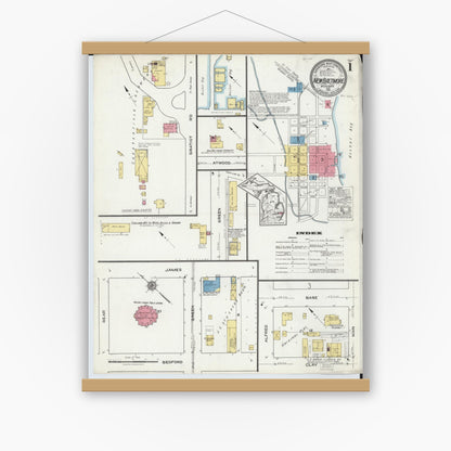 Old map wall art mockup — magnetic wood frame on white wall — Sanborn Fire Insurance Map from New Baltimore, Macomb County, Michigan (1921) - Complete Map Set