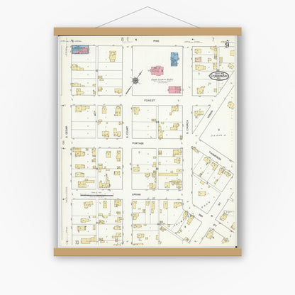 Old map wall art mockup — magnetic wood frame on white wall — Sanborn Fire Insurance Map from Sturgeon Bay, Door County, Wisconsin (1919), Sheet #0009