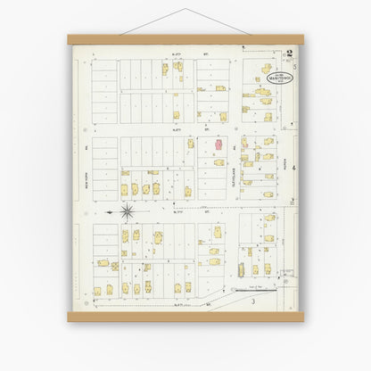 Old map wall art mockup — magnetic wood frame on white wall — Sanborn Fire Insurance Map from Manitowoc, Manitowoc County, Wisconsin (1906), Sheet #0002