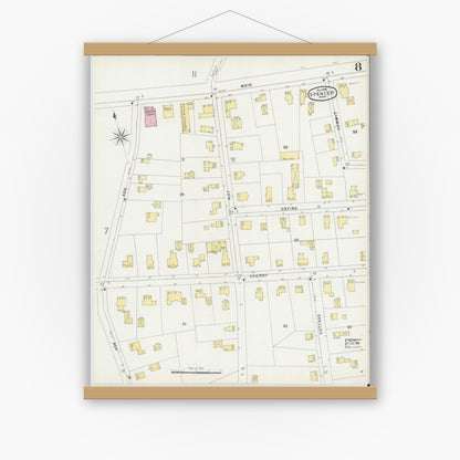 Old map wall art mockup — magnetic wood frame on white wall — Sanborn Fire Insurance Map from Spencer, Worcester County, Massachusetts (1896), Sheet #0008