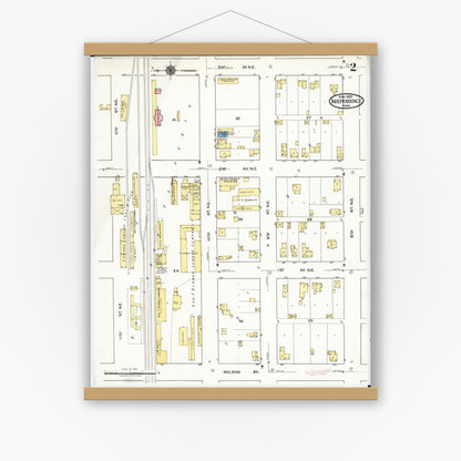 Old map wall art mockup — magnetic wood frame on white wall — Sanborn Fire Insurance Map from Independence, Buchanan County, Iowa (1920), Sheet #0002