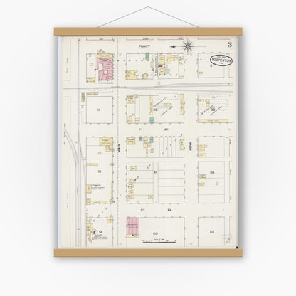 Old map wall art mockup — magnetic wood frame on white wall — Sanborn Fire Insurance Map from Hoopeston, Vermilion County, Illinois (1890), Sheet #0003