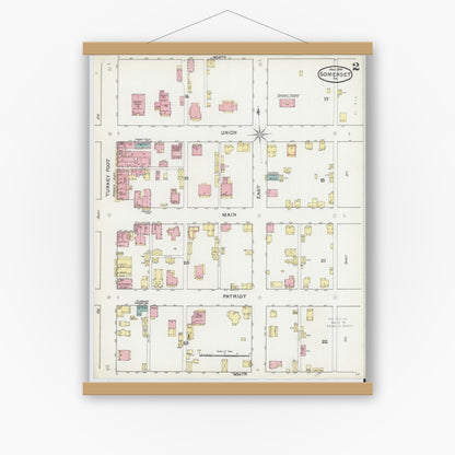 Old map wall art mockup — magnetic wood frame on white wall — Sanborn Fire Insurance Map from Somerset, Somerset County, Pennsylvania (1892), Sheet #0002