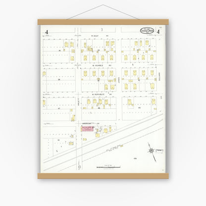 Old map wall art mockup — magnetic wood frame on white wall — Sanborn Fire Insurance Map from Goose Creek, Harris County, Texas (1926), Sheet #0004
