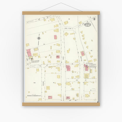 Old map wall art mockup — magnetic wood frame on white wall — Sanborn Fire Insurance Map from Newton, Catawba County, North Carolina (1913), Sheet #0003