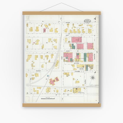 Old map wall art mockup — magnetic wood frame on white wall — Sanborn Fire Insurance Map from Brenham, Washington County, Texas (1906), Sheet #0004