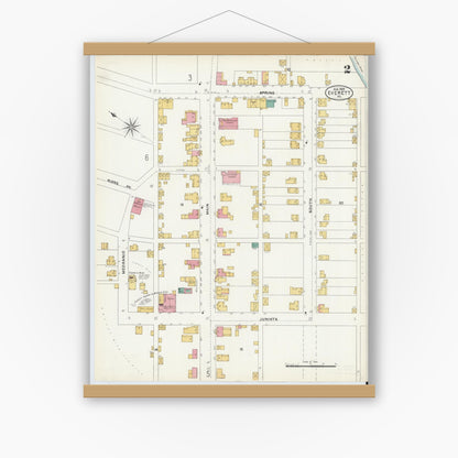 Old map wall art mockup — magnetic wood frame on white wall — Sanborn Fire Insurance Map from Everett, Bedford County, Pennsylvania (1905), Sheet #0002
