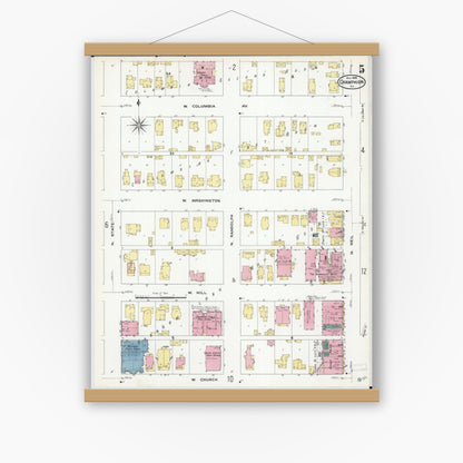 Old map wall art mockup — magnetic wood frame on white wall — Sanborn Fire Insurance Map from Champaign, Champaign County, Illinois (1909), Sheet #0005